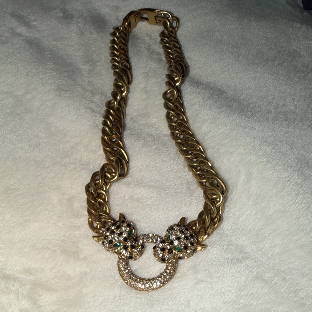 Stella & Dot Elegant Gold plated Chain Necklace with Crystal Panther accents 🐆